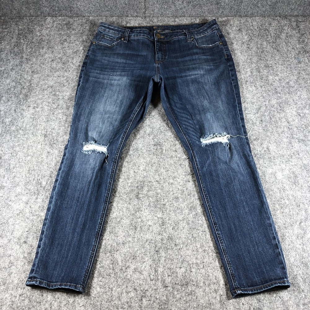 Kut From The Kloth Women's 14W Blue Distressed Skinny Jeans Stretch‎ Denim
